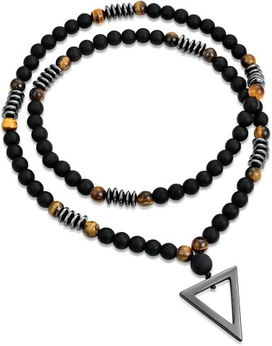 Necklace for Men Natural Stone Bead Necklace for Men Tiger Eye Healing Crystals Bead Cross Necklace Jewelry in Saudi Arabia