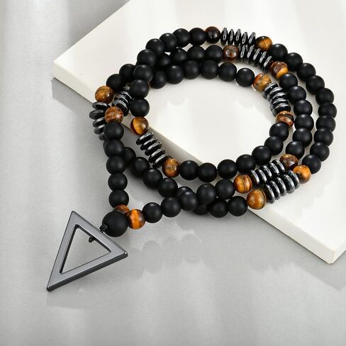 Necklace for Men Natural Stone Bead Necklace for Men Tiger Eye Healing Crystals Bead Cross Necklace Jewelry in Saudi Arabia