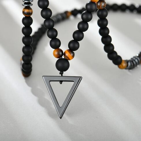 Necklace for Men Natural Stone Bead Necklace for Men Tiger Eye Healing Crystals Bead Cross Necklace Jewelry in Saudi Arabia