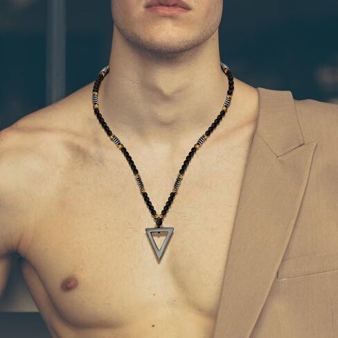 Necklace for Men Natural Stone Bead Necklace for Men Tiger Eye Healing Crystals Bead Cross Necklace Jewelry in Saudi Arabia