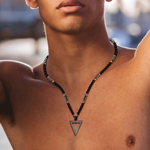 Necklace for Men Natural Stone Bead Necklace for Men Tiger Eye Healing Crystals Bead Cross Necklace Jewelry in Saudi Arabia