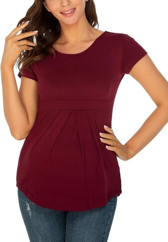 قمصان نسائية صيفية بأكمام قصيرة من Ecavus للحمل كاجوال بطيات أمامية من بيبلوم للحمل in Kuwait