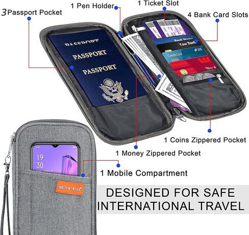 ستورايت حافظة من النايلون لحمل جواز السفر وبطاقات الائتمان للاستخدام اليومي والرحلات الدولية للرجال والنساء، رمادي، عبوة واحدة بلون رمادي، كاجوال in Kuwait