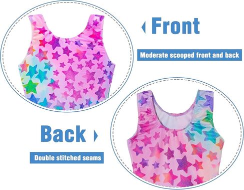 TENVDA Girls Gymnastics Leotards Size 5-6 Years Black Hot Pink Sparkly Stars FittedSleeveless Kids Biketard Tumbling Unitard in Kuwait