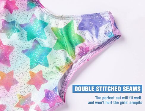 TENVDA Girls Gymnastics Leotards Size 5-6 Years Black Hot Pink Sparkly Stars FittedSleeveless Kids Biketard Tumbling Unitard in Kuwait