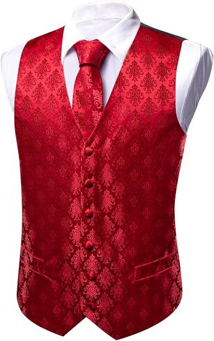 Men's 6PCS Vest Tie Set Business/Leisure Silk Paisley Suit Waistcoat with Handkerchief Clip Pin for Wedding Party in Kuwait
