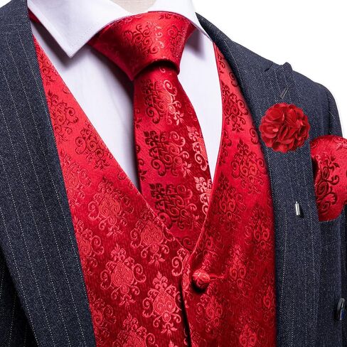 Men's 6PCS Vest Tie Set Business/Leisure Silk Paisley Suit Waistcoat with Handkerchief Clip Pin for Wedding Party in Kuwait