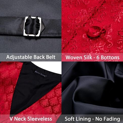 Men's 6PCS Vest Tie Set Business/Leisure Silk Paisley Suit Waistcoat with Handkerchief Clip Pin for Wedding Party in Kuwait
