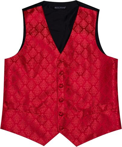 Men's 6PCS Vest Tie Set Business/Leisure Silk Paisley Suit Waistcoat with Handkerchief Clip Pin for Wedding Party in Kuwait
