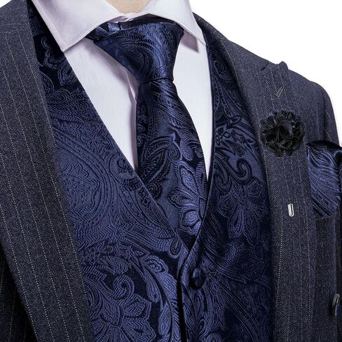 Men's 6PCS Vest Tie Set Business/Leisure Silk Paisley Suit Waistcoat with Handkerchief Clip Pin for Wedding Party in Kuwait