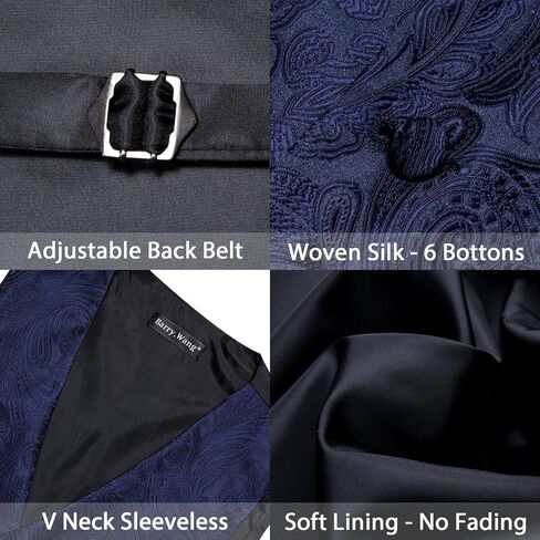 Men's 6PCS Vest Tie Set Business/Leisure Silk Paisley Suit Waistcoat with Handkerchief Clip Pin for Wedding Party in Kuwait