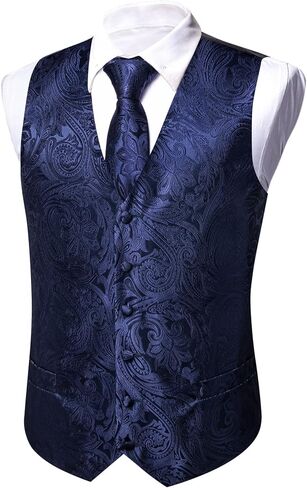 Men's 6PCS Vest Tie Set Business/Leisure Silk Paisley Suit Waistcoat with Handkerchief Clip Pin for Wedding Party in Kuwait