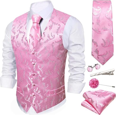 Men's 6PCS Vest Tie Set Business/Leisure Silk Paisley Suit Waistcoat with Handkerchief Clip Pin for Wedding Party in Kuwait