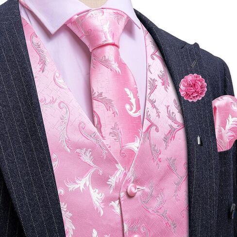 Men's 6PCS Vest Tie Set Business/Leisure Silk Paisley Suit Waistcoat with Handkerchief Clip Pin for Wedding Party in Kuwait