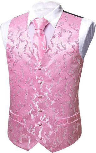 Men's 6PCS Vest Tie Set Business/Leisure Silk Paisley Suit Waistcoat with Handkerchief Clip Pin for Wedding Party in Kuwait