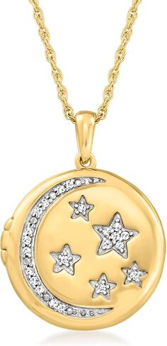 Ross-Simons 0.10 ct. t.w. Diamond Celestial Locket Necklace in 18kt Gold Over Sterling. 18 inches in Saudi Arabia