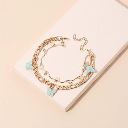 XULAVA أساور الكاحل للنساء، خلخال فراشة ذهبية عيار 14 قيراط للفتيات المراهقات، خلخال كوبي، مجوهرات الشاطئ للنساء، هدايا عيد الأم لصديقها in Kuwait