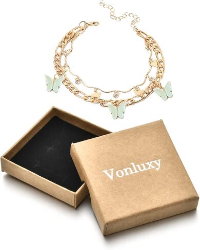 XULAVA أساور الكاحل للنساء، خلخال فراشة ذهبية عيار 14 قيراط للفتيات المراهقات، خلخال كوبي، مجوهرات الشاطئ للنساء، هدايا عيد الأم لصديقها in Kuwait