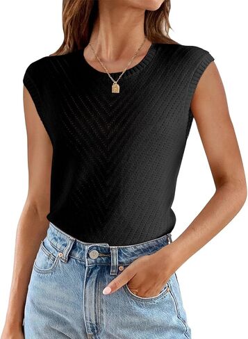 EVALESS Womens Summer Sleeveless Sweater Vest Lightweight Crewneck Knit Pullover Sweaters Tank Tops in Saudi Arabia