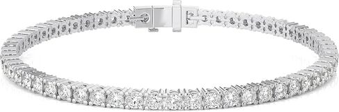 سوار تنس من الماس من Carbon Atelier IGI معتمد من 2 إلى 10 قيراط للنساء I سوار من الذهب الأبيض أو الأصفر عيار 14 قيراط (G-H، VS1-VS2، 2 إلى 10 قيراط) سوار 7 بوصة I Double Safety I 4-Prong Set in Kuwait