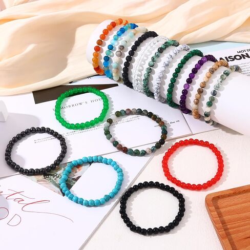 17 قطعة أساور مطرزة بالأحجار للنساء والرجال سوار مطرز بالكريستال للجنسين قابل للتعديل أساور ممتدة 6 مم in Kuwait