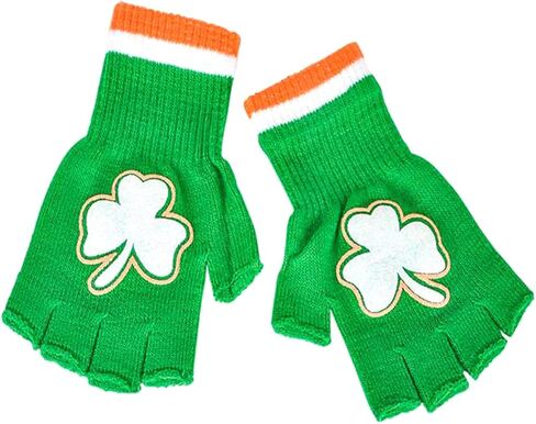 قفازات عيد القديس باتريك شامروك قفازات بدون اصابع للحفلات الايرلندية, جريه مارل, One Size in Kuwait