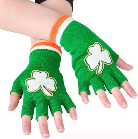 قفازات عيد القديس باتريك شامروك قفازات بدون اصابع للحفلات الايرلندية, جريه مارل, One Size in Kuwait