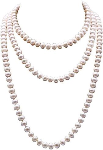 قلادة JYX Pearl طويلة طويلة مصنوعة من مادة AA جودة 8-9 مم دائرية بيضاء لؤلؤ صناعي من اللؤلؤ الطازج عقد طويل سويتر in Kuwait