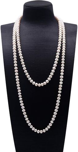 قلادة JYX Pearl طويلة طويلة مصنوعة من مادة AA جودة 8-9 مم دائرية بيضاء لؤلؤ صناعي من اللؤلؤ الطازج عقد طويل سويتر in Kuwait