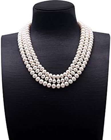 قلادة JYX Pearl طويلة طويلة مصنوعة من مادة AA جودة 8-9 مم دائرية بيضاء لؤلؤ صناعي من اللؤلؤ الطازج عقد طويل سويتر in Kuwait