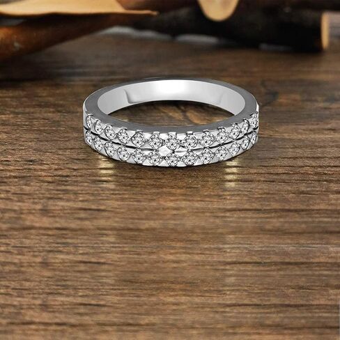 ألماس صديق 5/8 قيراط | ذهب أبيض عيار 14 قيراط أو فضة إسترلينية عيار 925| خاتم خطوبة من الألماس ذو طبقتين من الماس المقطوع المعتمد من IGI in Kuwait