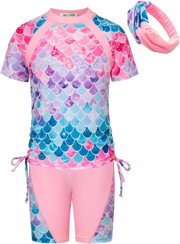 بدلة سباحة للفتيات من GRACE KARIN بأكمام قصيرة مكونة من قطعتين مقاس 6-12 سنة in Kuwait