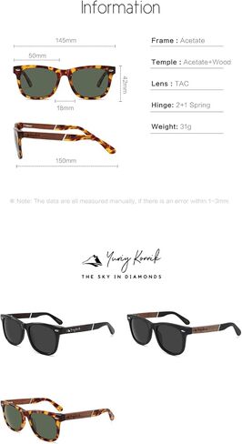 Yury Konnik Sunglasses for men women with uv protection, polarized effect UVA/UVB/UV400 wayfarer frame made of bamboo black in Saudi Arabia