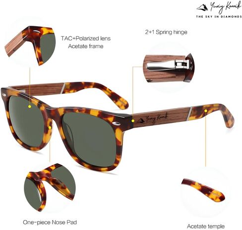 Yury Konnik Sunglasses for men women with uv protection, polarized effect UVA/UVB/UV400 wayfarer frame made of bamboo black in Saudi Arabia