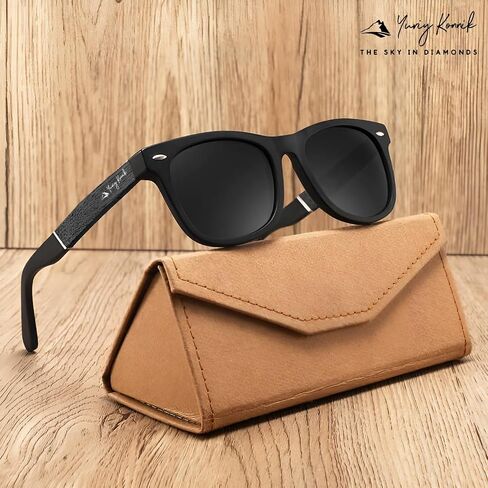 Yury Konnik Sunglasses for men women with uv protection, polarized effect UVA/UVB/UV400 wayfarer frame made of bamboo black in Saudi Arabia