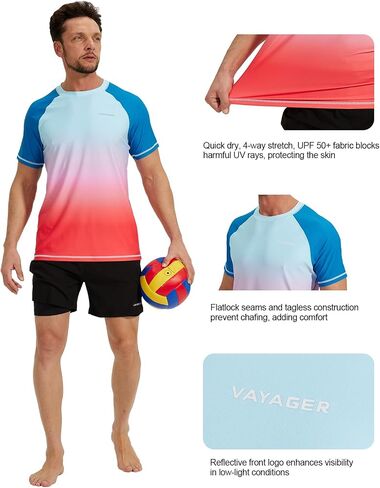 VAYAGER Mens Swim Shirt Short Sleeve UPF 50+ Rash Guard Quick Dry Water Beach Shirts Sun Protection T Shirts in Saudi Arabia