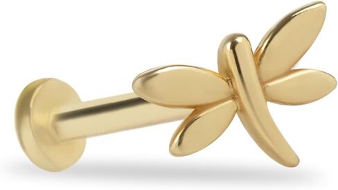 Dragonfly Labret Cartilage Piercing Earring - 14K Solid Yellow Gold - For Helix Tragus Lobe Conch Flat & Other Body Piercing BY KORAL JEWELRY in Saudi Arabia