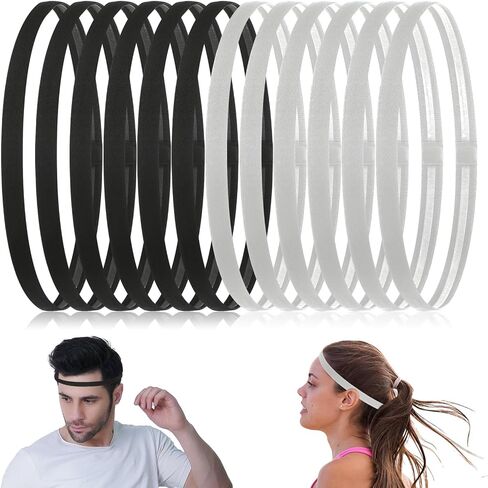 12 Pieces Thin Non-Slip Elastic Sports Headbands, Skinny Athletic Hair Bands for Yoga, Exercise, Running, Soccer, Sweatband in Black and Gray in Saudi Arabia