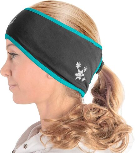 عصابة رأس لتدفئة الأذن للنساء - عصابة رأس من الصوف لتدفئة الأذن مع فتحة ذيل حصان للطقس البارد، عصابات رأس رياضية نسائية لفصل الشتاء، أغطية أذن للعدائين الماصة للرطوبة، أسود in Kuwait