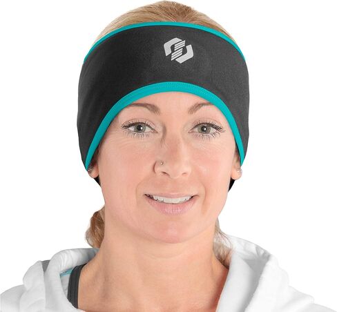 عصابة رأس لتدفئة الأذن للنساء - عصابة رأس من الصوف لتدفئة الأذن مع فتحة ذيل حصان للطقس البارد، عصابات رأس رياضية نسائية لفصل الشتاء، أغطية أذن للعدائين الماصة للرطوبة، أسود in Kuwait