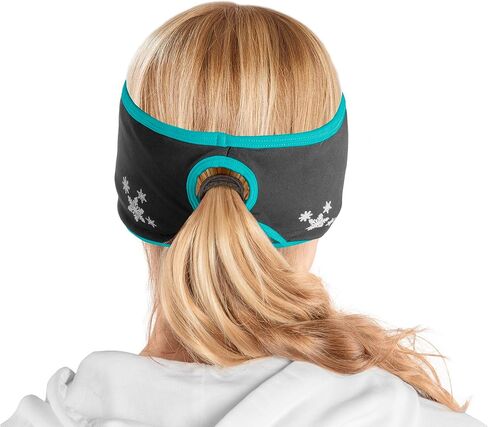 عصابة رأس لتدفئة الأذن للنساء - عصابة رأس من الصوف لتدفئة الأذن مع فتحة ذيل حصان للطقس البارد، عصابات رأس رياضية نسائية لفصل الشتاء، أغطية أذن للعدائين الماصة للرطوبة، أسود in Kuwait