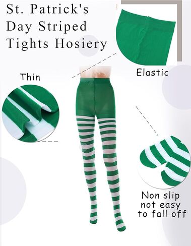 Urieo St. Patrick's Day Striped Tights Hosiery Green Opaque Footed Pantyhose Irish Costume Long Stockings for Women and Girls(Pack of 2 in Kuwait