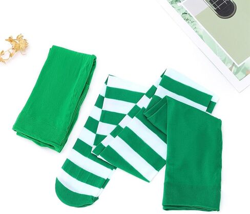 Urieo St. Patrick's Day Striped Tights Hosiery Green Opaque Footed Pantyhose Irish Costume Long Stockings for Women and Girls(Pack of 2 in Kuwait