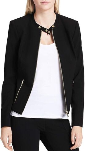 Calvin Klein Womens Long Sleeve Snap Neck Jacket Black 8 in Saudi Arabia