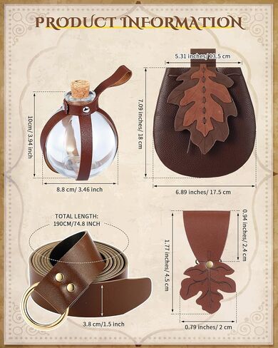 6 Pcs Women Renaissance Accessories Leaf Belt Bag Medieval Viking Belt Potion Bottles Leather Skirt Hikes in Saudi Arabia