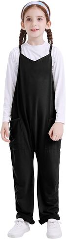 بدلة قفز للفتيات من QIANSIQIANBO بدون أكمام للفتيات بحزام سباغيتي غير رسمي فضفاض وواسع الساق بذلة جيب رومبير للأطفال in Kuwait