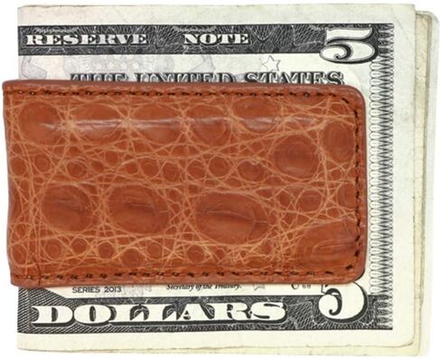 Cognac Matte Genuine Crocodile Money Clip – Magnetic - American Factory Direct - Strong Shielded Magnets - Money Holder - Money Holder - Made in USA by Real Leather Creations FBA504 in Kuwait