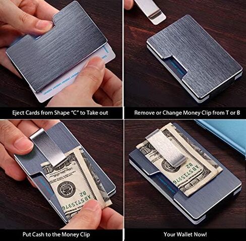 Total Minimalist Metal Pocket RFID Blocking Wallet | Pocket Credit Card Holder | NFC protecting Wallet, Slim men's (Blue), Small in Saudi Arabia