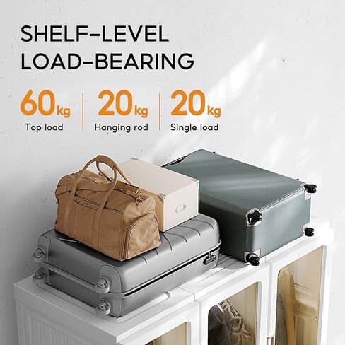 ANTBOX منظم تخزين خزانة الملابس المحمول، مناسب لغرفة المعيشة وغرفة النوم وخزانة الملابس البلاستيكية مع باب شفاف مغناطيسي وسهل التجميع 8 مكعبات و2 قضيب تعليق in Kuwait