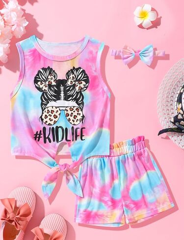 ملابس فتاة لطيف بلا أكمام تي شيرت الأعلى شرقية الخصر السراويل طفل فتاة وتتسابق 3PCS مجموعات الملابس in Kuwait